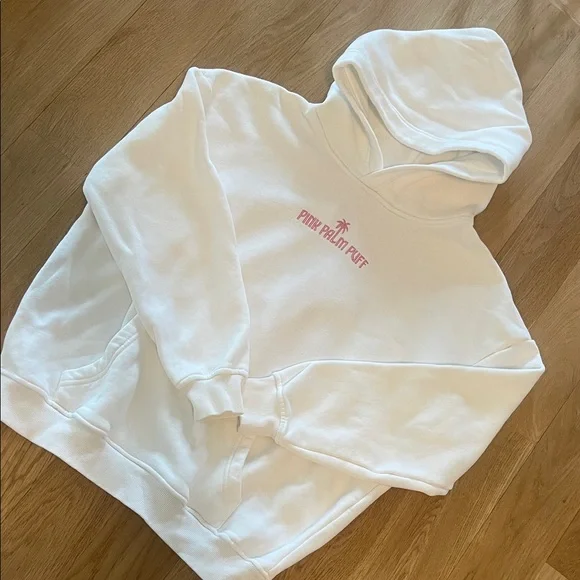 Pink Palm Puff White Hoodie, Small - Picture 3 of 4